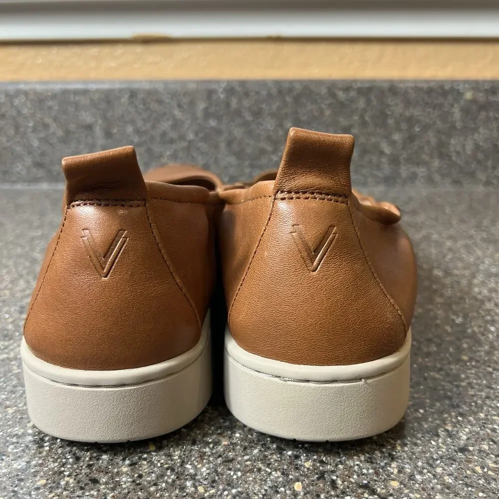 Vionic Tan Leather Slip On Wedge Shoes Womens Sz 9 Comfort Casual Stretch Loafer